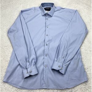 Maceoo Button Shirt Mens 5XL Light Blue Geo Flip Cuffs Italian Jaquard‎ Fabrics